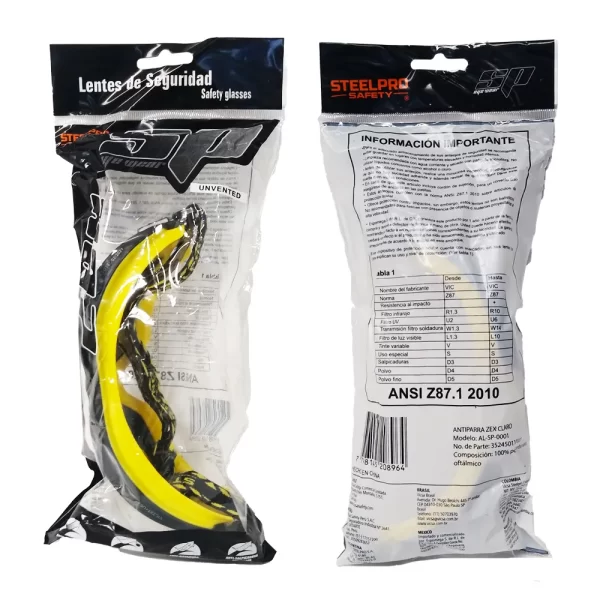 Goggle Zex Antiparra De Seguridad Lente Claro Antiempaño Y Antirayaduras De Policarbonato Cuerpo De TPR Siliconado Amarillo/Negro Banda Elástica Textil Ajustable SteelPro Mod. AL-SP-0001 (352450110001) - Imagen 3
