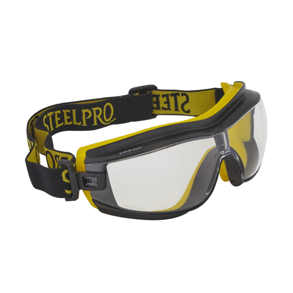 Goggle Zex Antiparra De Seguridad Lente Claro Antiempaño Y Antirayaduras De Policarbonato Cuerpo De TPR Siliconado Amarillo/Negro Banda Elástica Textil Ajustable SteelPro Mod. AL-SP-0001 (352450110001)