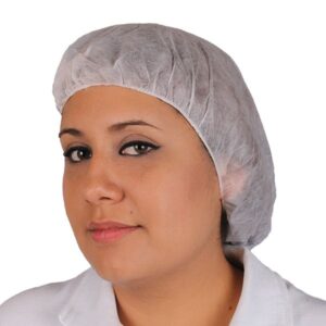 Cofia Tipo Veneciana Desechable De 21" Blanco Dispenser Con 100 Piezas  Derma Care Mod. RD-CV08
